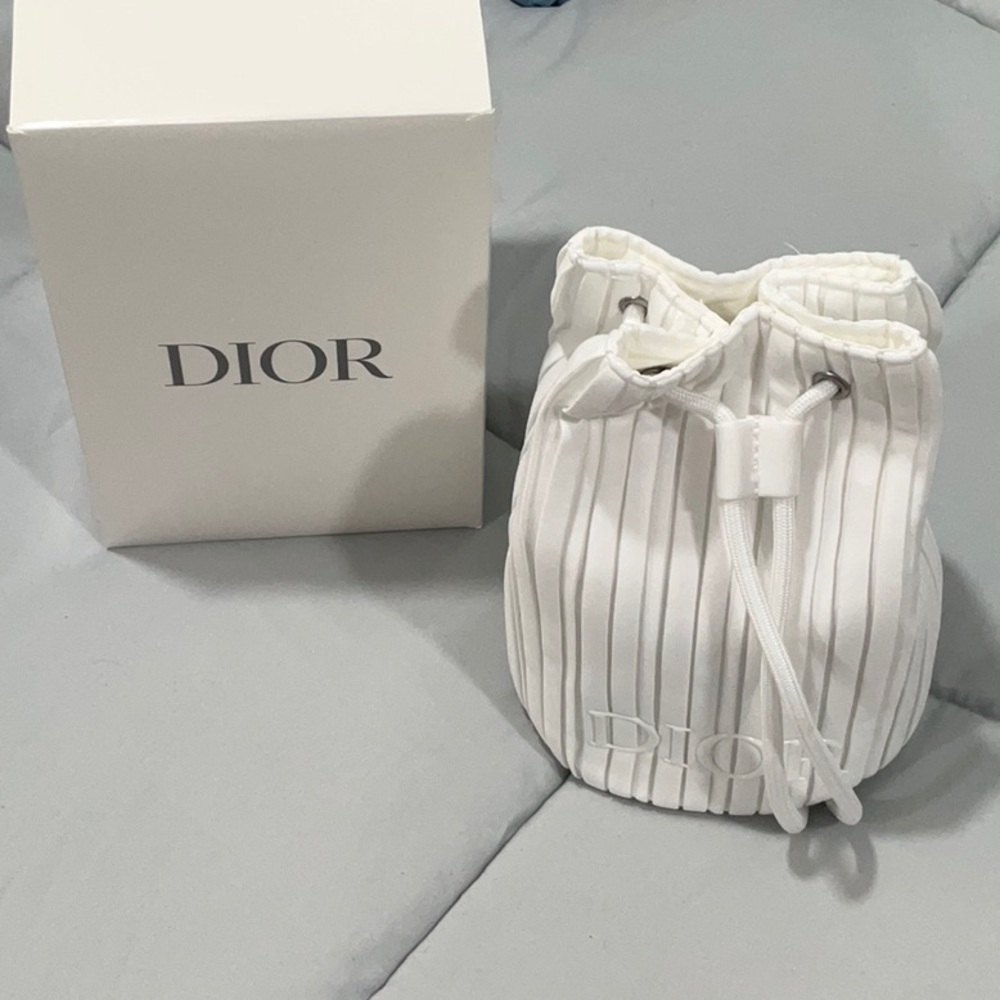Dior White Cosmetic Case with Elegant Pleats
